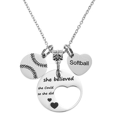 201 Stainless Steel Softball Baseball Heart Pendant Necklaces FS-WG63DEA-01-1
