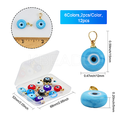 12Pcs 6 Colors Handmade Lampwork Evil Eye Pendants LAMP-CA0001-12-1