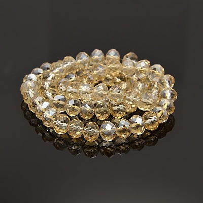 Pearl Luster Plated Faceted Rondelle Electroplate Glass Beads Strands GLAA-A024F-PL01-1