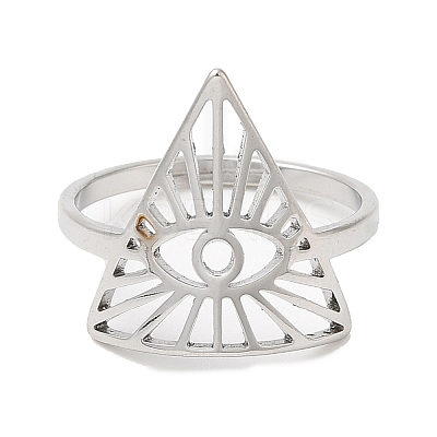 Non-Tarnish 304 Stainless Steel Triangle with Horse Eye Adjustable Ring for Women RJEW-M149-10P-1