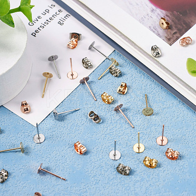60Pcs 3 Color Flat Round 304 Stainless Steel Stud Earring Findings STAS-TA0002-47-1