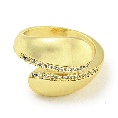 Rack Plating Brass Micro Pave Cubic Zirconia Teardrop Open Cuff Rings for Women RJEW-I104-06G-1