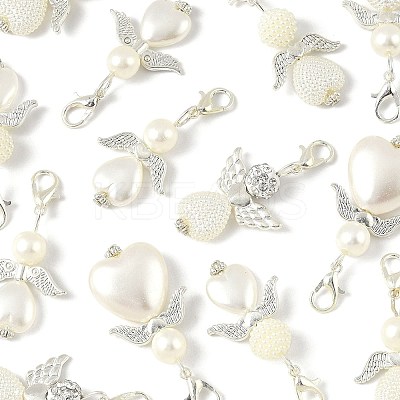 14Pcs 7 Styles ABS Plastic Imitation Pearl & Alloy Pendant Decorations HJEW-FS00042-01-1