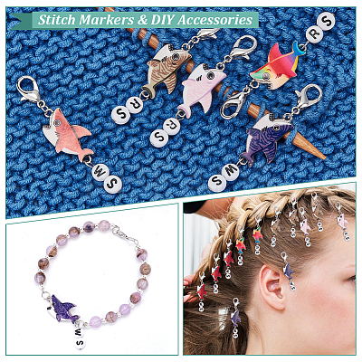 Alloy Enamel Shark Pendant Locking Stitch Markers HJEW-AB00099-1