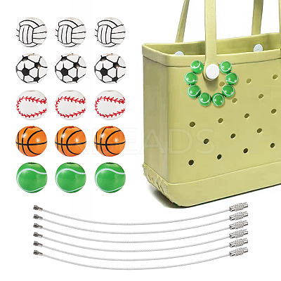DIY Sports Ball Wood & 304 Stainless Steel  Keychain Making Kits DIY-TA0010-99-1