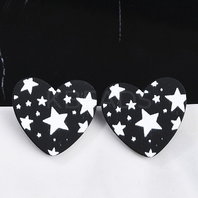 Heart Acrylic Printed Stud Earrings for Women EJEW-G418-01B-1