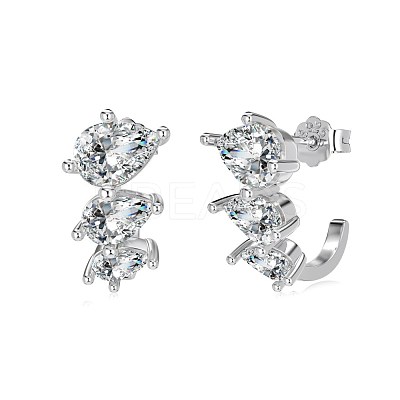 Teardrop 925 Sterling Silver Micro Pave Cubic Zirconia Stud Earrings for Woman EJEW-Q384-02P-1