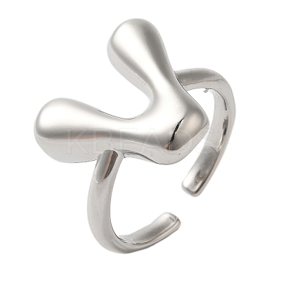 Initials Brass Open Cuff Ring for Women RJEW-N046-02V-P-1