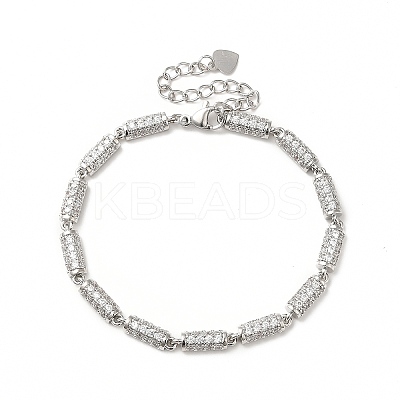 Clear Cubic Zirconia Column Link Chain Bracelet BJEW-E073-01P-1