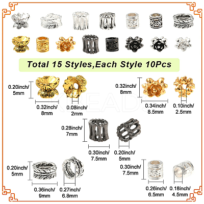 150Pcs 15 Styles Alloy European Beads FIND-SC0020-10-1