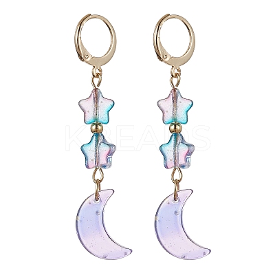 4 Pairs 4 Color Moon & Star Glass Dangle Leverback Earrings EJEW-JE05605-1