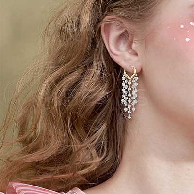 2 Pairs 2 Colors Dyed Natural Quartz Crystal Chips Tassel Earrings EJEW-FI0001-85-1