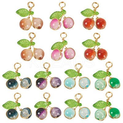 28Pcs 7 Colors Crackle Baking Paint Glass Pendants PALLOY-TAC0185-1