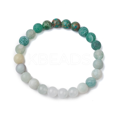8mm Round Natural Flower Amazonite & Imperial Jasper & Quartz & Dyed Crackle Agate Beaded Stretch Bracelets BJEW-TA00514-03-1