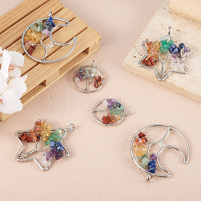 6Pcs 3 Styles 7 Chakra Natural Mixed Gemstone Chip Bigs Pendants FIND-FW0001-36-1