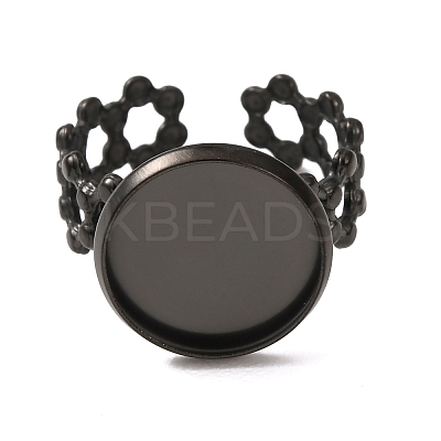 Hollow Flower 304 Stainless Steel Cuff Ring Components STAS-P454-03D-B-1