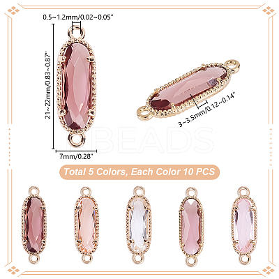 50Pcs 5 Colors Glass Faceted Oval Links Connectors GLAA-GA0002-09B-1
