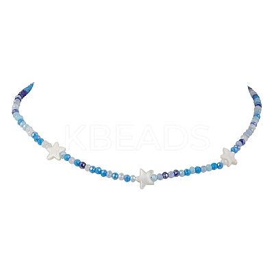 2Pcs 2 Color Glass & Natural Shell Star Beaded Necklaces Set NJEW-JN04646-01-1