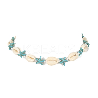 Natural Shell & Synthetic Turquoise Starfish Beaded Necklace with 304 Stainless Steel Clasps NJEW-TA00107-01-1