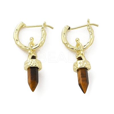 Natural Tiger Eye Hoop Earrings EJEW-P306-01G-09-1