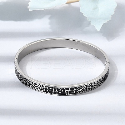304 Stainless Steel Black Enamel Animal Skin Print Hinged Cuff Bangles for Women SA-CBAC920-02P-1