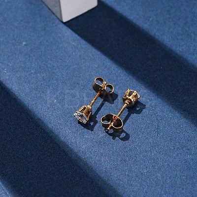 304 Stainless Steel Micro Pave Clear Cubic Zirconia Stud Earrings EJEW-P299-01B-G-1