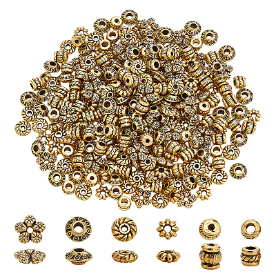 300Pcs 6 Styles Tibetan Style Alloy Spacer Beads TIBE-PH0002-14-WH-1
