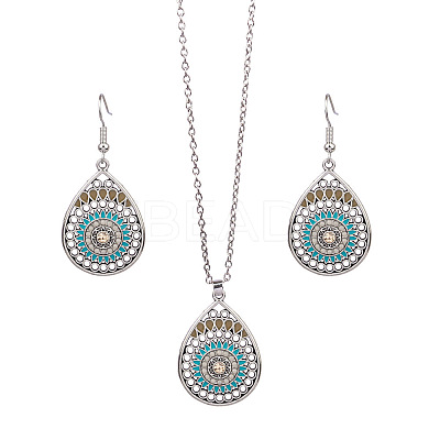 Synthetic Turquoise Pendant Necklaces & Dangle Earrings Sets WGE96E9-03-1