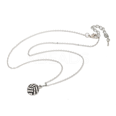 Zinc Alloy Crystal Rhinestone Sport Ball Pendant Cable Chain Necklaces LS-NJEW-U024-01P-04-1