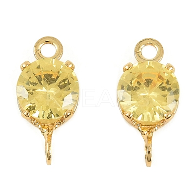 Brass Pave Cubic Zirconia Flat Round Connector Charms KK-P347-01G-01-1