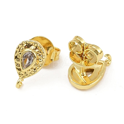 Brass Micro Pave Clear Cubic Zirconia Stud Earring Findings KK-S530-01G-1