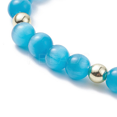 Cat Eye Round Beaded Stretch Bracelet BJEW-JB09329-1