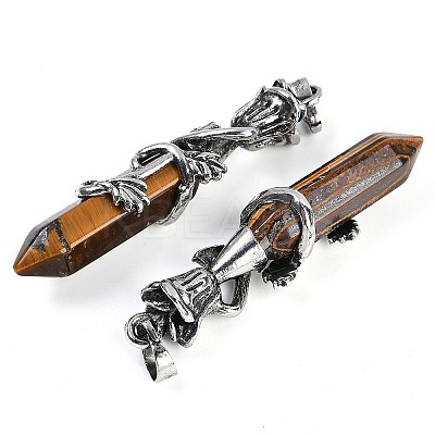 Natural Tiger Eye Faceted Double Termimal Pointed Big Pendants G-P547-03AS-02A-1