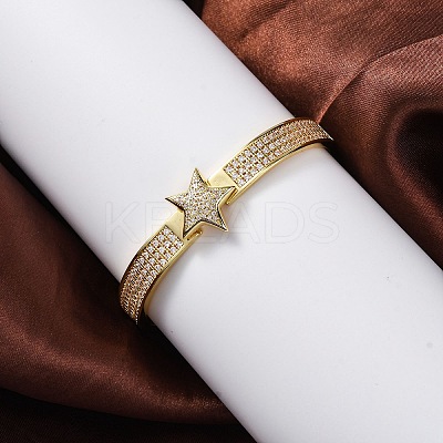 Rack Plating Brass Micro Pave Cubic Zirconia Hinged Bangles BJEW-H624-06A-G-1