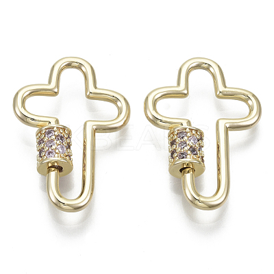 Brass Micro Pave Cubic Zirconia Screw Carabiner Lock Charms KK-R136-070G-NF-1