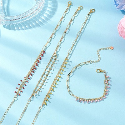Brass Enamel Beaded Link Chains & Paperclip Chains Bracelets for Women BJEW-JB13568-1