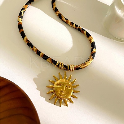 304 Stainless Steel Pendant Leopard Print Flannel Cord Necklaces NJEW-K289-01B-G-1