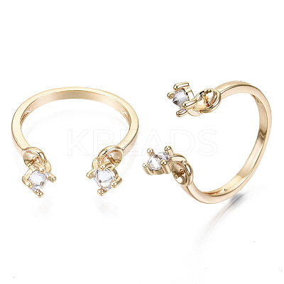 Brass Micro Clear Cubic Zirconia Cuff Finger Rings Setting KK-T056-51G-NF-1