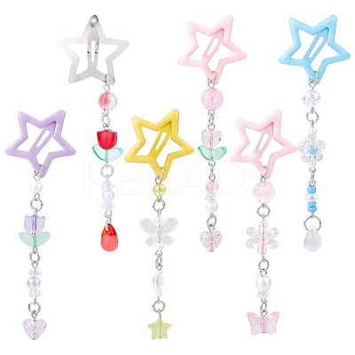 6Pcs 6 Colors Star Iron & Plastic Snap Hair Clips PHAR-CP0001-27-1