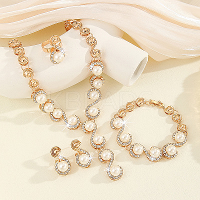 Letter S Alloy Crystal Rhinestone & Plastic Imitation Pearl Chain Necklaces & Stud Earrings & Link Bracelets & Rings Sets FS-WG52E62-01-1