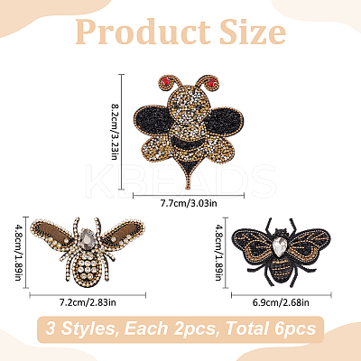 6Pcs 3 Styles Rhinestone Applqiues PATC-MA0001-13-1
