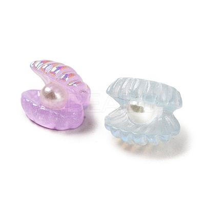 Transparent Resin Shell Ornament with Imitation Baroque Pearl Beads RESI-F045-02A-1