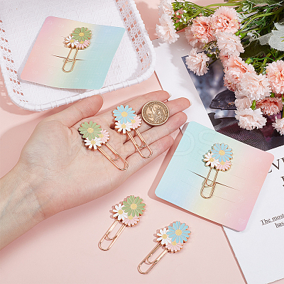 6Pcs 2 Colors Daisy Zinc Alloy Enamel Paper Clips AJEW-SC0002-83-1