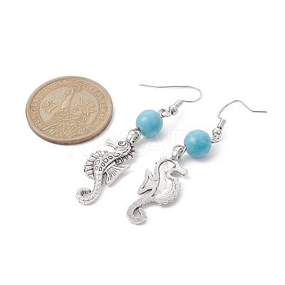 Synthetic Turquoise Beaded Dangle Earrings EJEW-JE05496-1