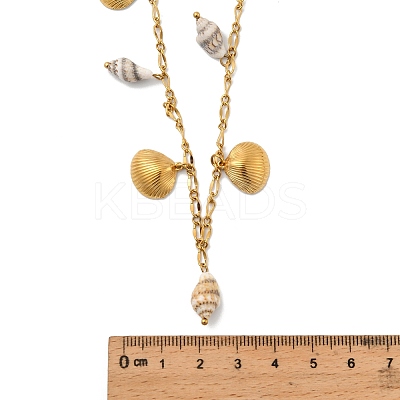 Summer Beach Natural Shell & 304 Stainless Steel Shell Shape Pendant Necklaces for Women LS-NJEW-A059-01G-1
