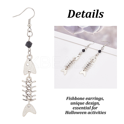 2 Pairs 2 Style Alloy Fishbone Long Dangle Eararings for Women EJEW-AN0002-53-1