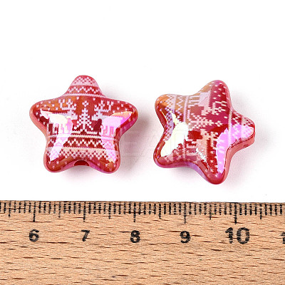 Christmas UV Plating Printed Opaque Acrylic Beads MACR-N018-06A-1