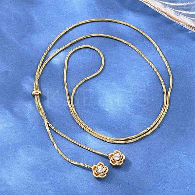 Adjustable 304 Stainless Steel Crystal Rhinestone Flower Round Snake Chain Lariat Necklaces for Women SA-D001-02G-1