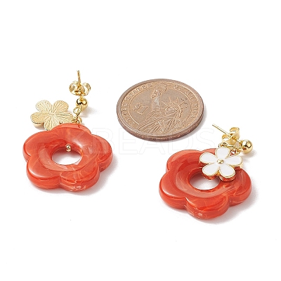8 Pair 8 Color Alloy Enamel with Acrylic Imitation Gemstone Flower Dangle Stud Earrings EJEW-JE05237-1