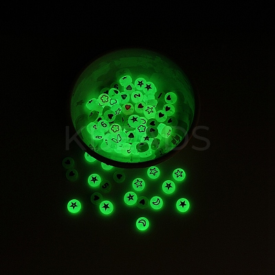 480Pcs 8 Style Flat Round Luminous Acrylic Beads DIY-YW0003-01-1